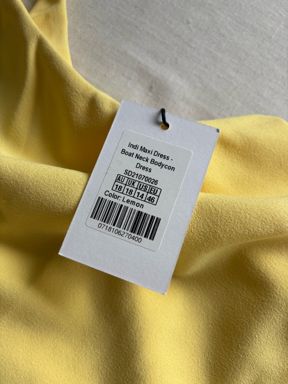 NWT Showpo Indi Maxi Dress Butter Yellow Boat Neck Bodycon Size 14 - Picture 4 of 9